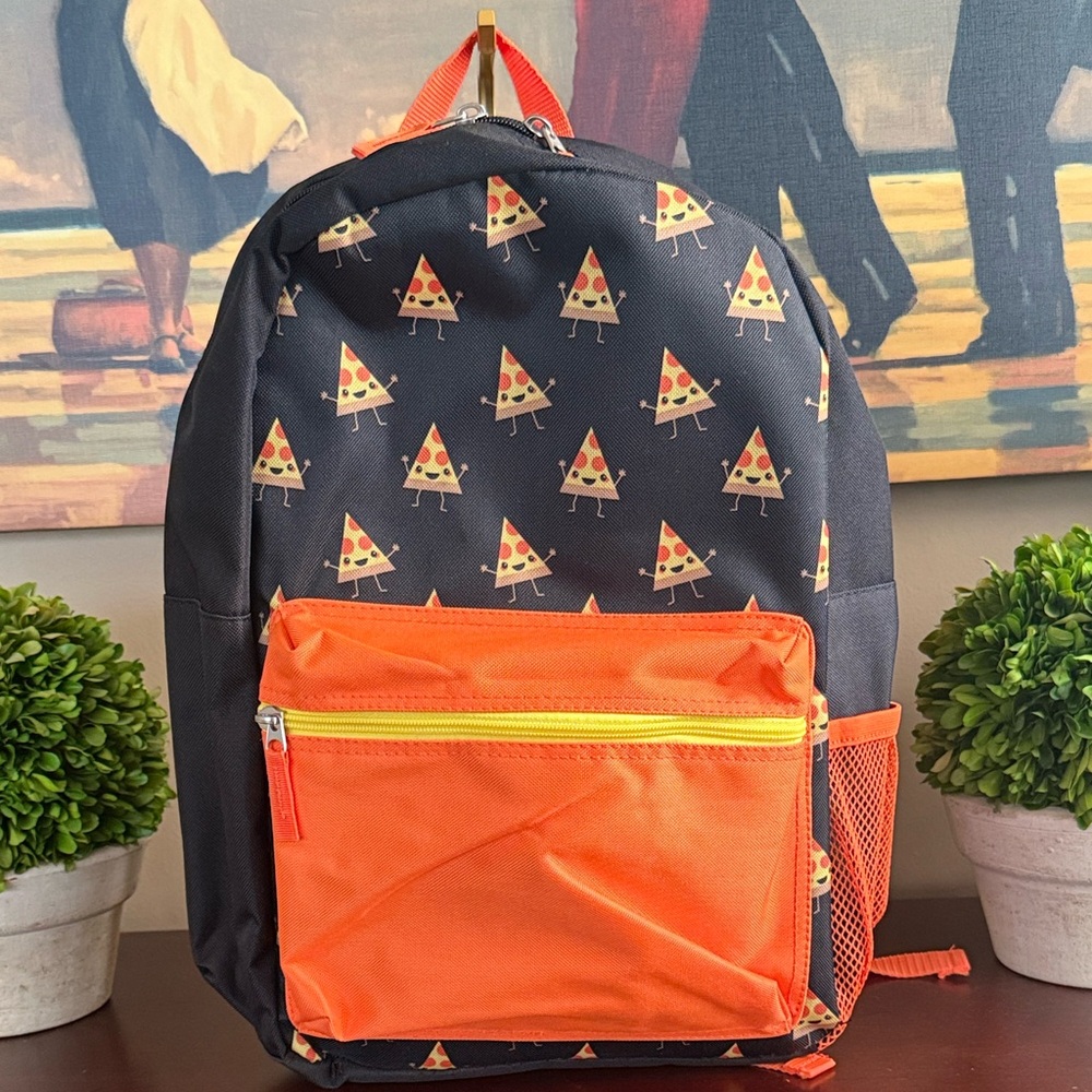 Kids Pizza Print Backpack with Orange Pocket